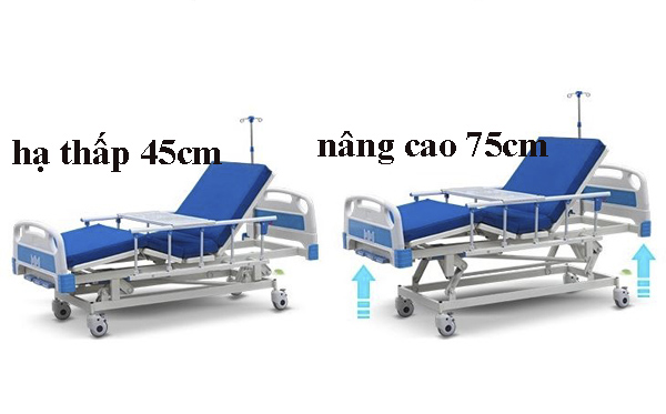 3: Nâng cao hạ thấp giường từ 45 đến 75cm.