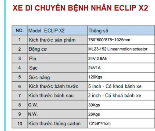 Xe di chuyển bệnh nhân bằng điện Eclip X2