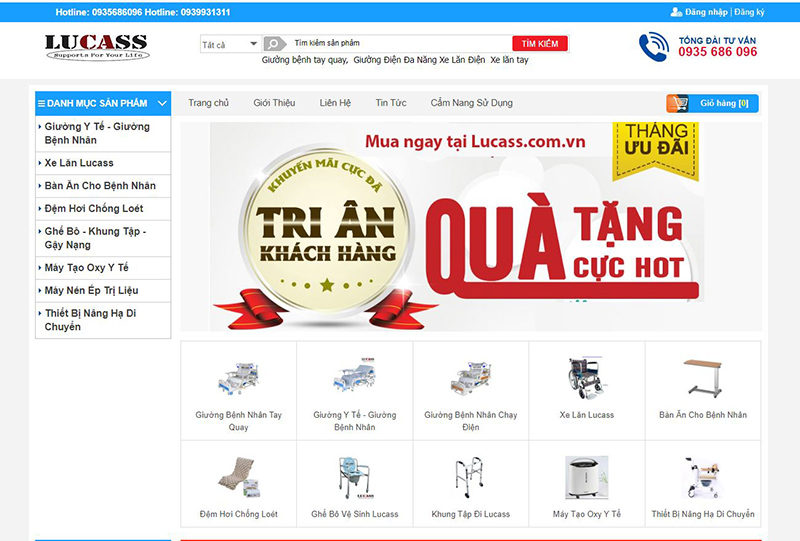 giao dien ban hang của website Lucass.com.vn